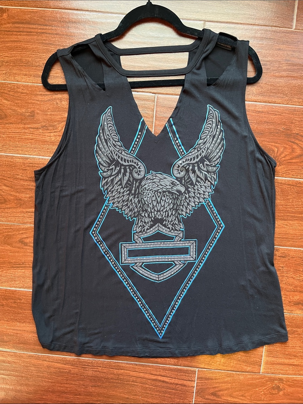Harley Davidson Size 1W Black Women's Graphic Tank Top with Eagle Print